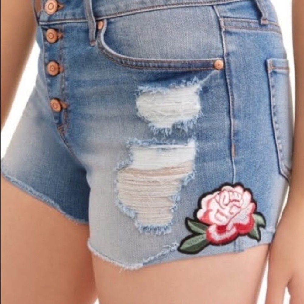 Flower Embroidered High Waist Denim